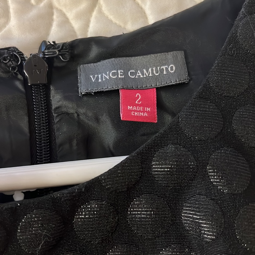 Vince Camuto black on black polka dot dress w/ synched waist. Zip at the back. - Picture 3 of 5